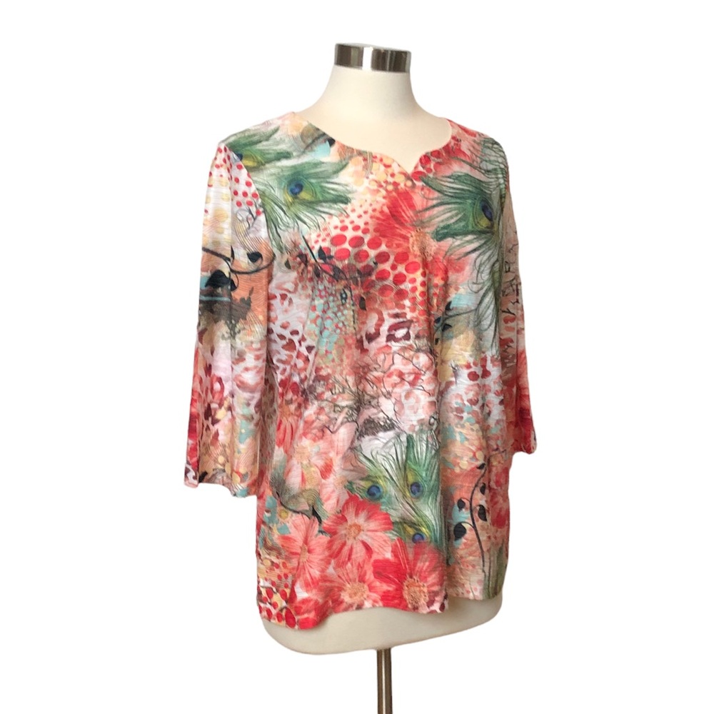 Blue Mood Floral & Peacock Feathers Top - Picture 5 of 13